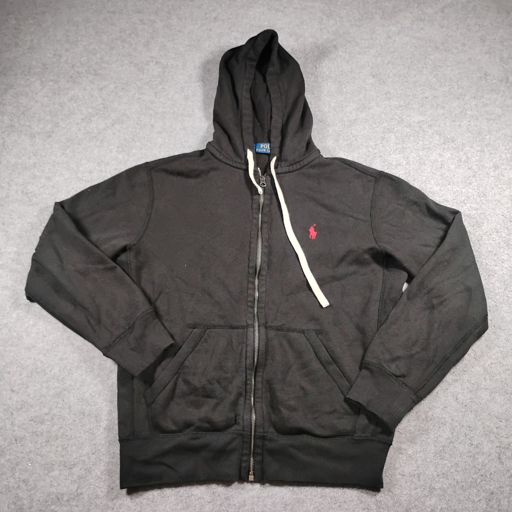 Polo Ralph Lauren Mens Black Full Zip Hoodie Red Pony Logo Size Small